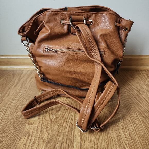 Black Rivet Brown Shoulder Purse Bucket Bag Back Pack Inner Outer Pockets - Picture 3 of 12